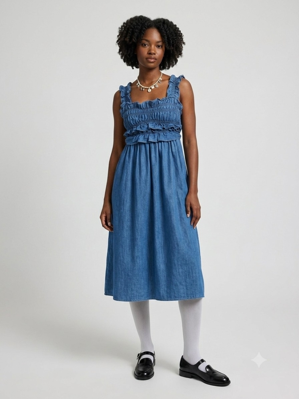 NWT Kimchi Blue Kenzie Empire Waist Bow Back Denim Maxi Dress - Picture 2 of 9